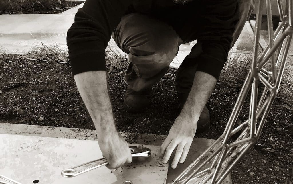 Bicycle Sculpture - Fabricator Installing